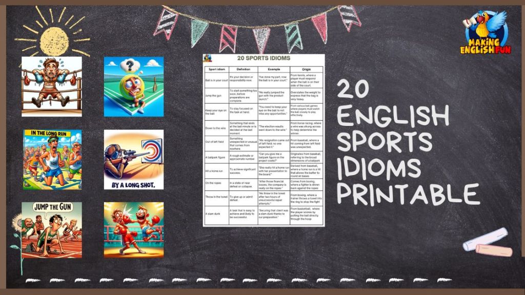 20 English Sports Idioms printable lists to improve english